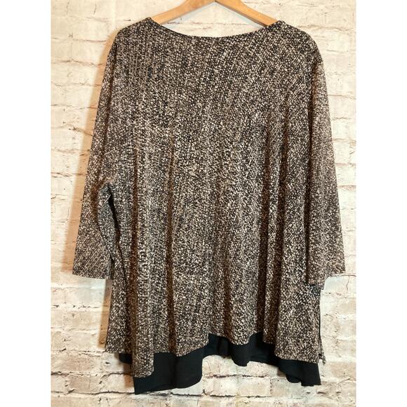 Catherines Top Womens 3X Brown Speckled Asymmetric Hem Mesh Stretch Layered Plus - Picture 11 of 13